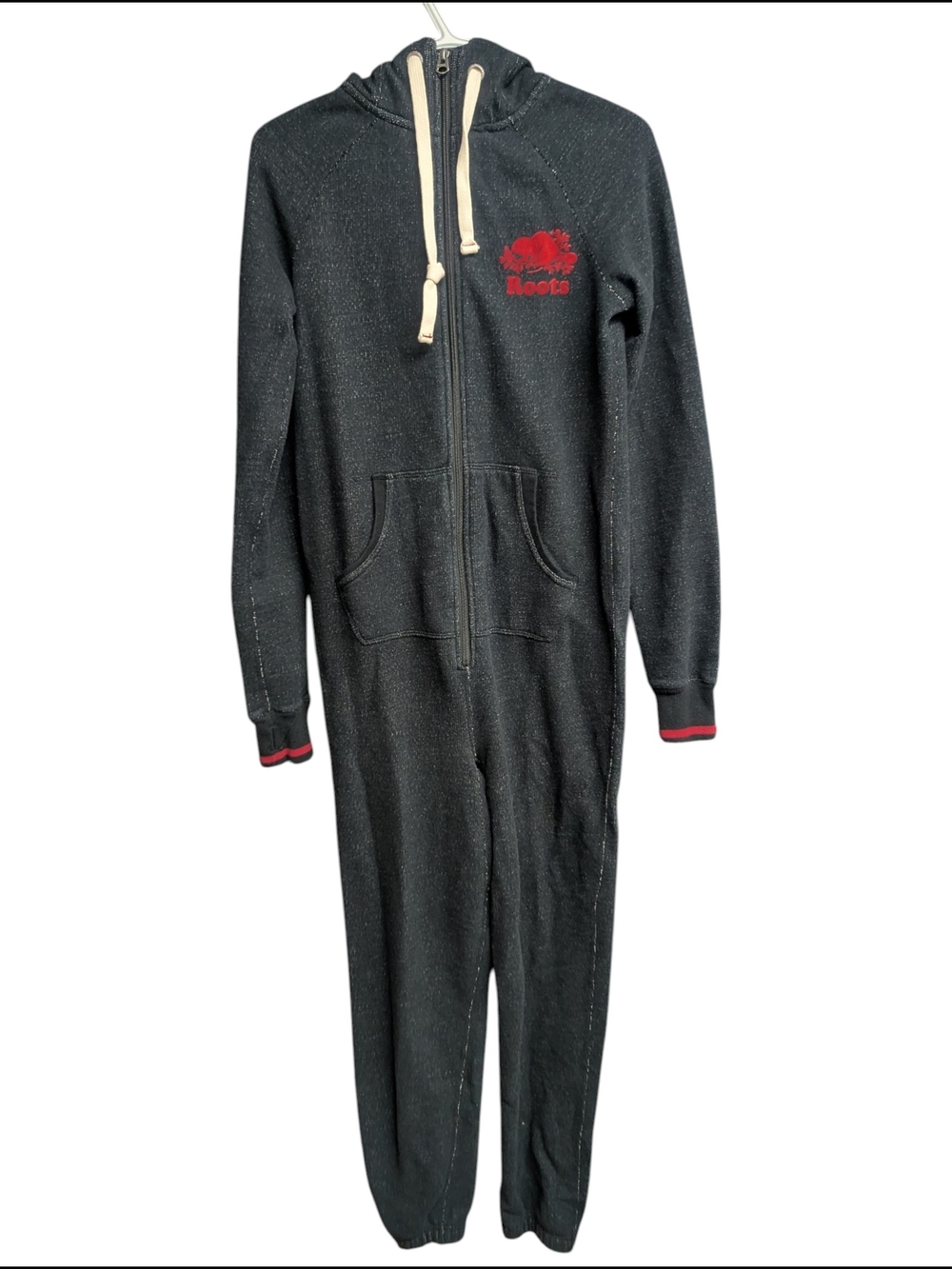 Roots Canada Cabin Onesie Romper Pajamas Black Red Logo Cozy Fleece Women's XS